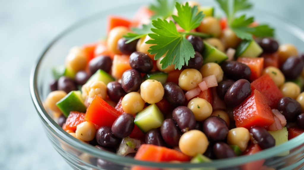 Why should you eat a dense bean salad with chickpeas and black beans?