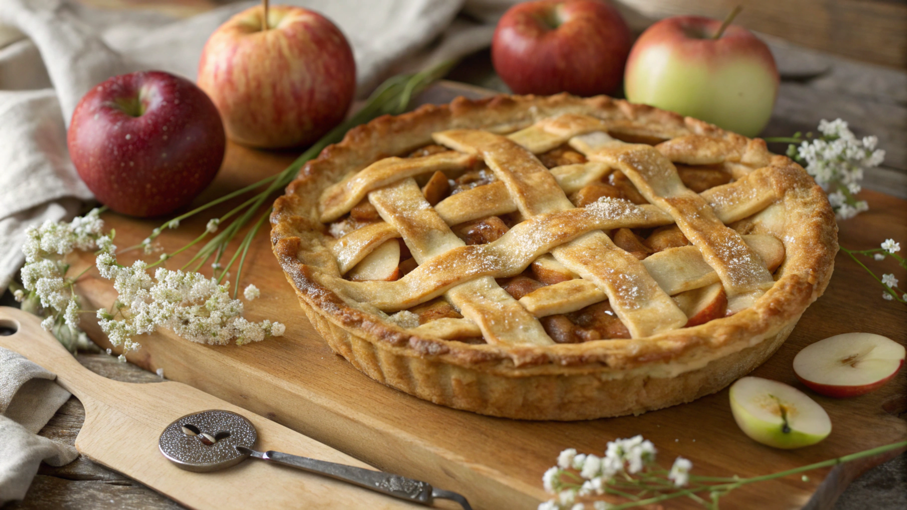 Delicate Japanese-style apple pastries, golden and flaky, topped with caramelized apples and powdered sugar.