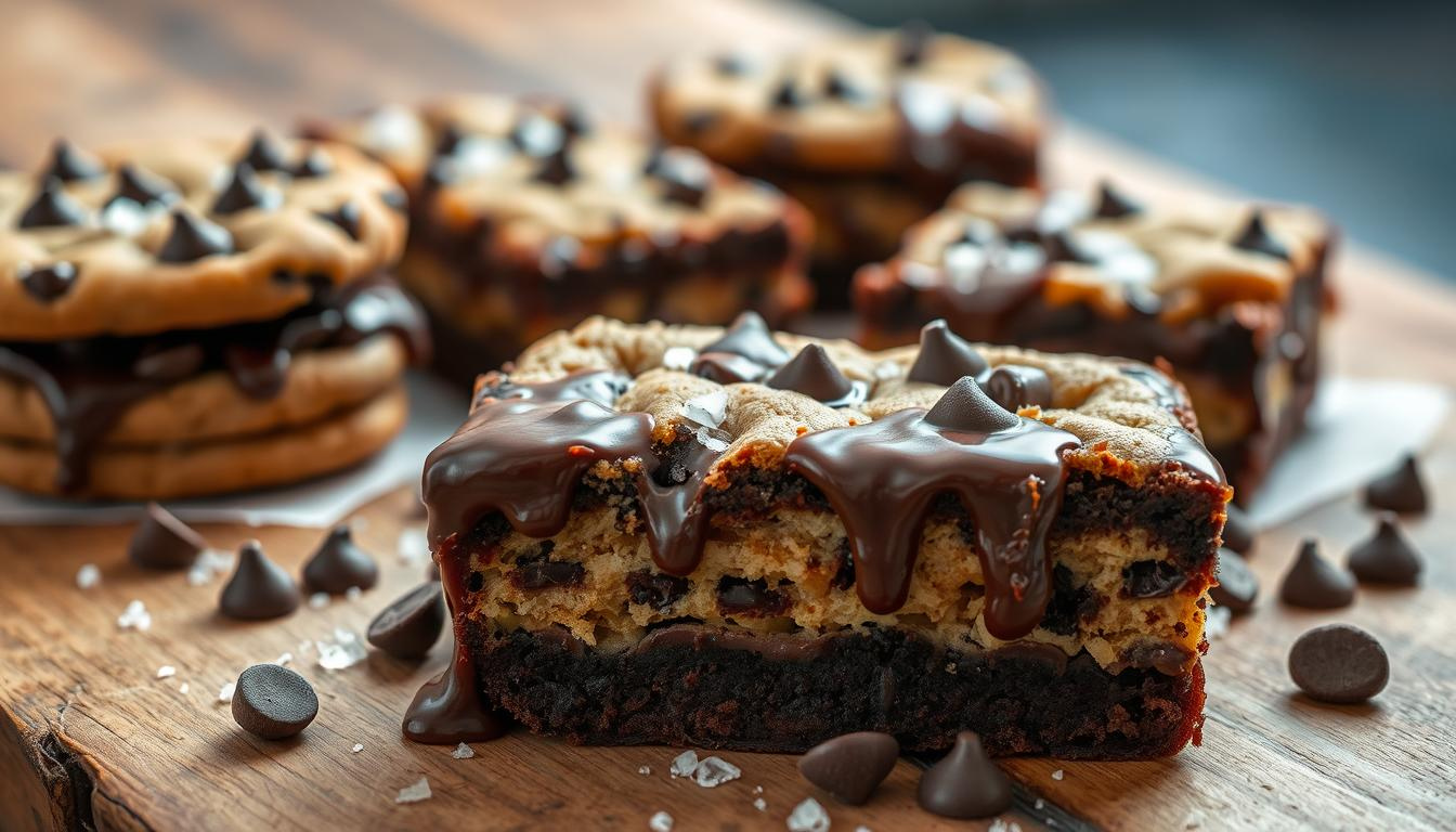 A delicious homemade brookie, featuring a combination of chewy chocolate chip cookie dough and rich brownie batter.