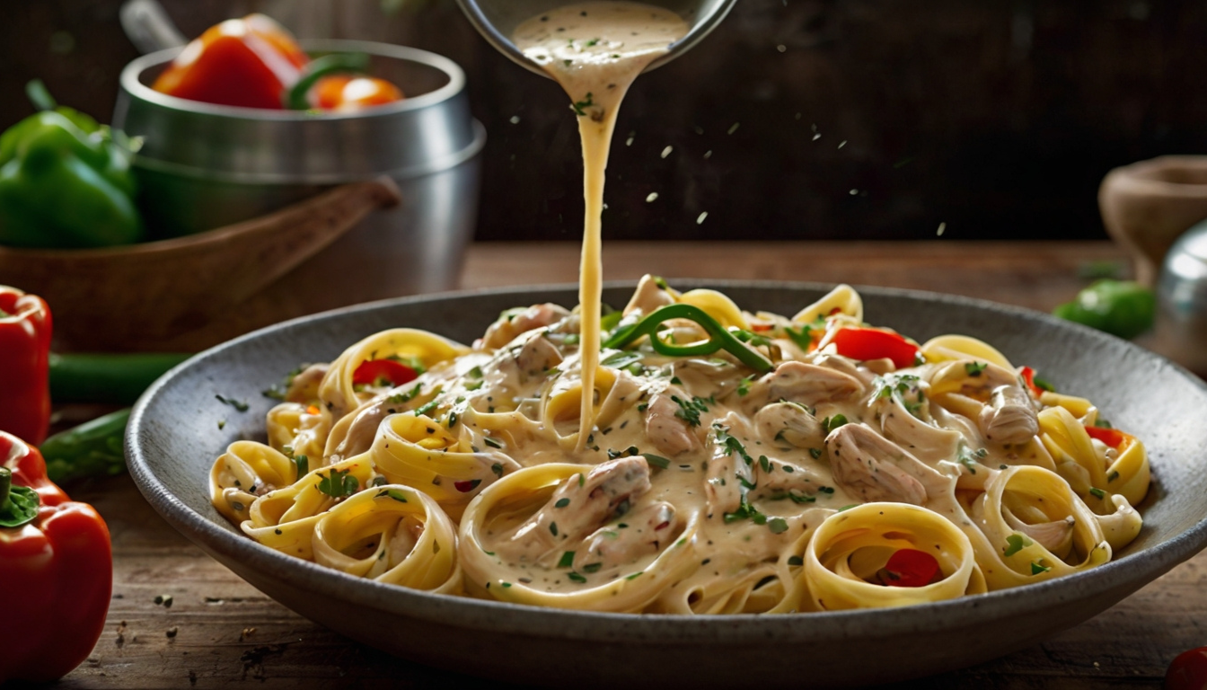 Rich and creamy Cajun Alfredo sauce with a hint of spice, garnished with parsley in a white bowl.