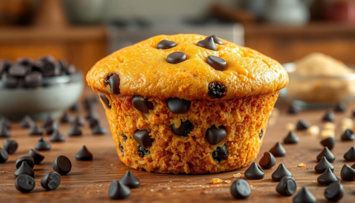 Golden cornbread studded with melted chocolate chips, sliced and ready to serve.