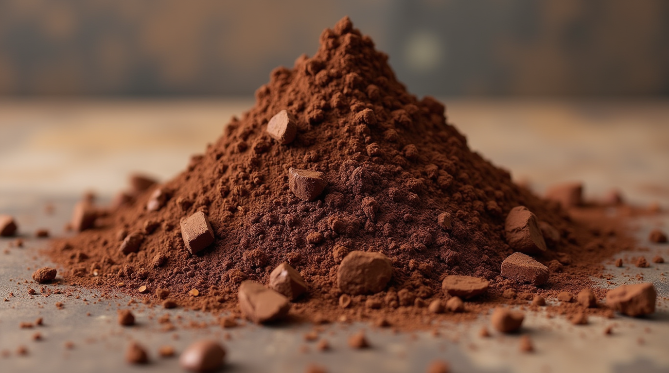 Rich and velvety chocolate powder in a glass jar, perfect for baking or making hot cocoa.