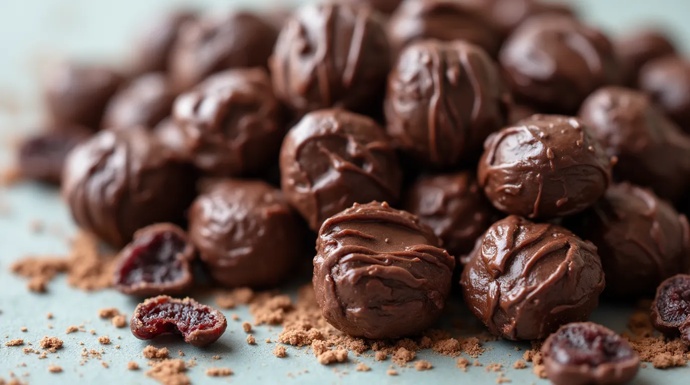 Delicious chocolate-covered raisins, glistening with a glossy finish, piled in a small bowl.