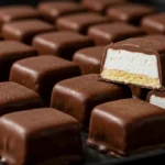 Homemade Cool Whip candy with a creamy texture, coated in chocolate, arranged on a plate.